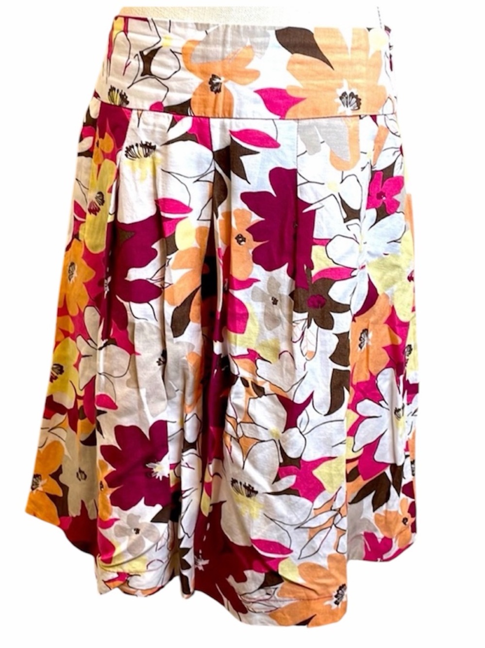 JW Orange, Maroon, White Floral Linen & Rayon Blend Skirt